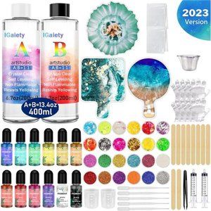 Resin Coaster Molds Silicone Kit Cutting Serving Board Mold with DIY Geode Tray